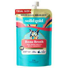 Solid Gold Caldo de Huesos para Perros, envase visible, para complementar comida seca.