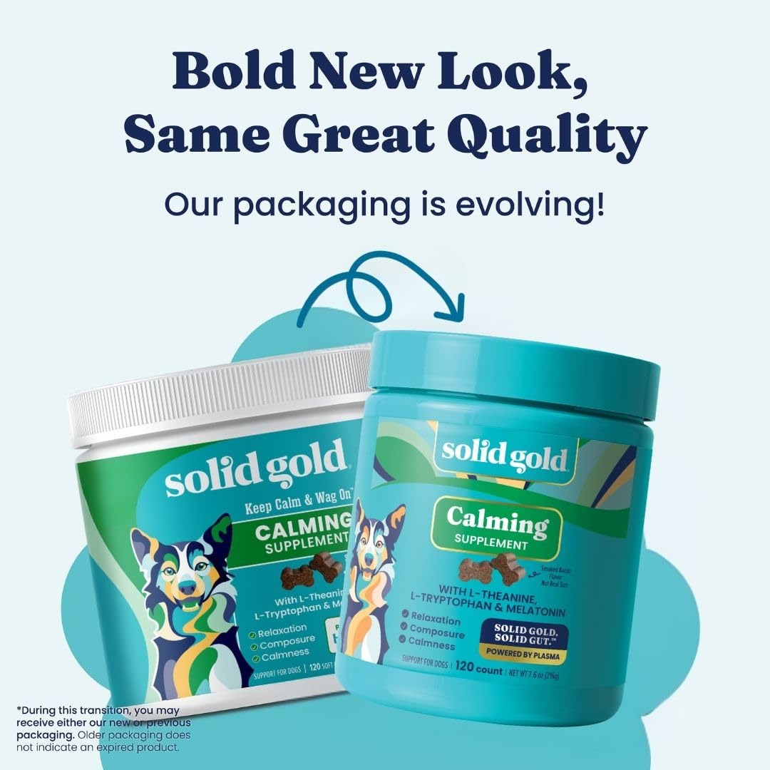 Solid Gold Calming Chews bocaditos suaves para perros, ideal para descanso diario.
