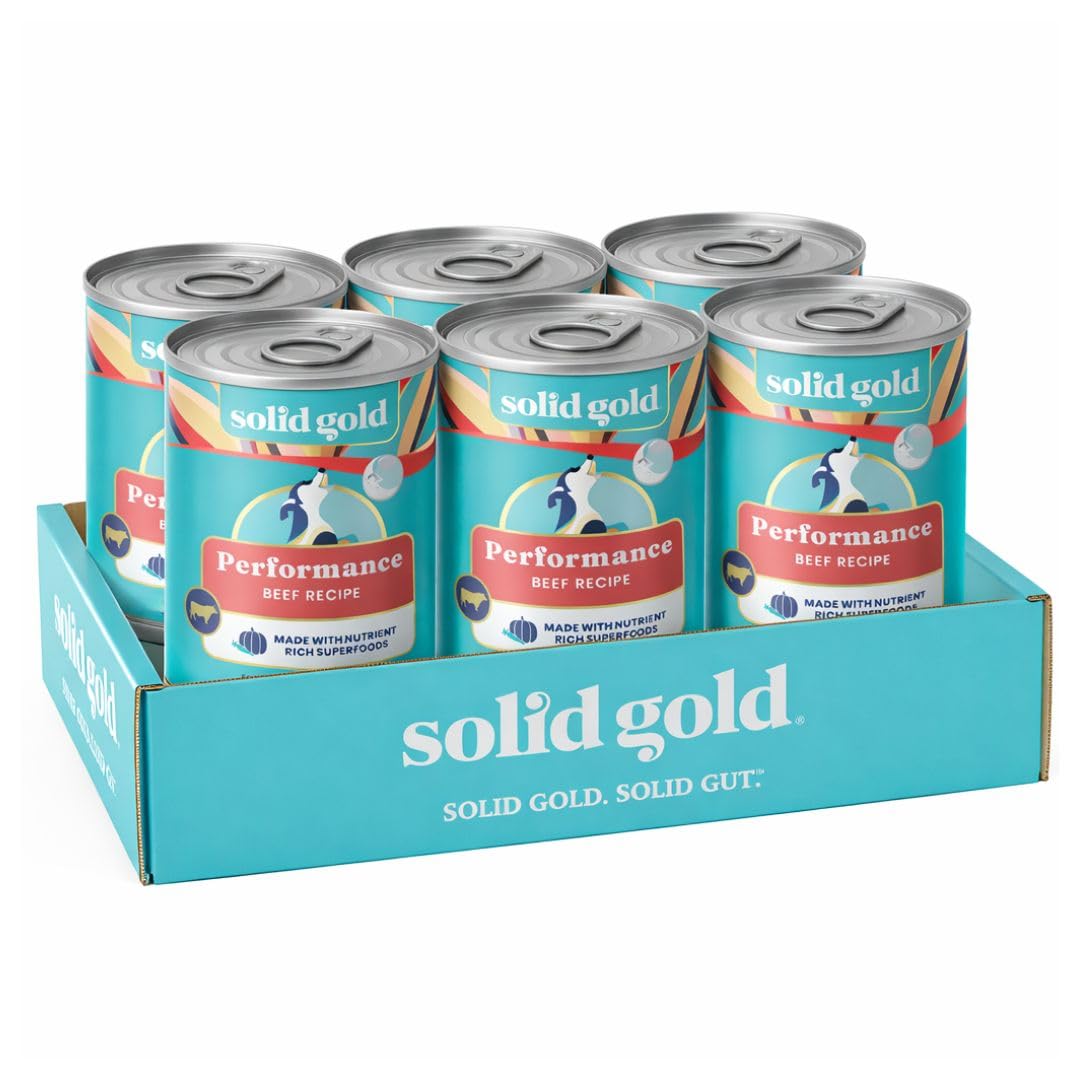 Solid Gold: lata de 13oz con carne real para perros activos.