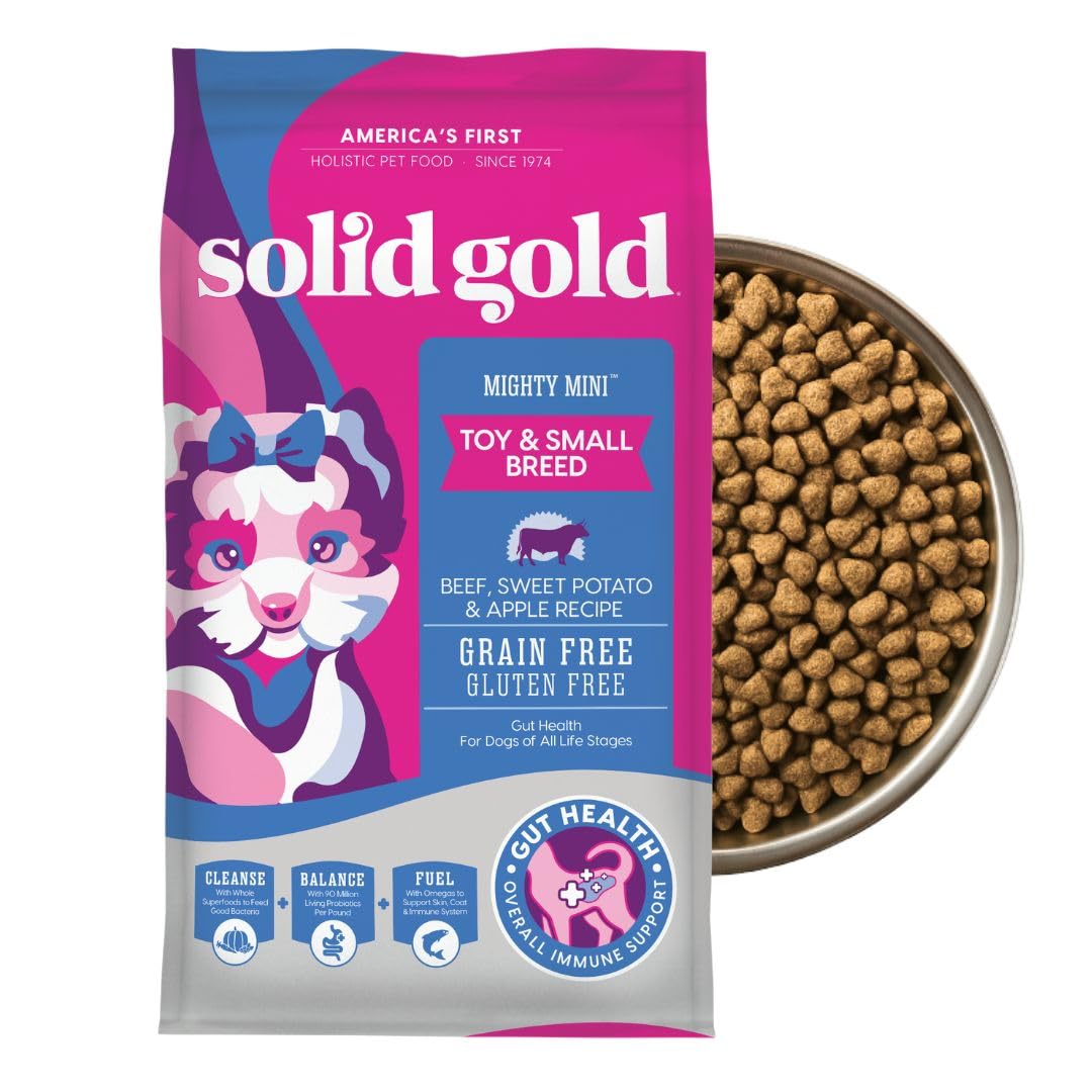 Solid Gold Mighty Mini: bocado tamaño mini para perros pequeños, masticación fácil.
