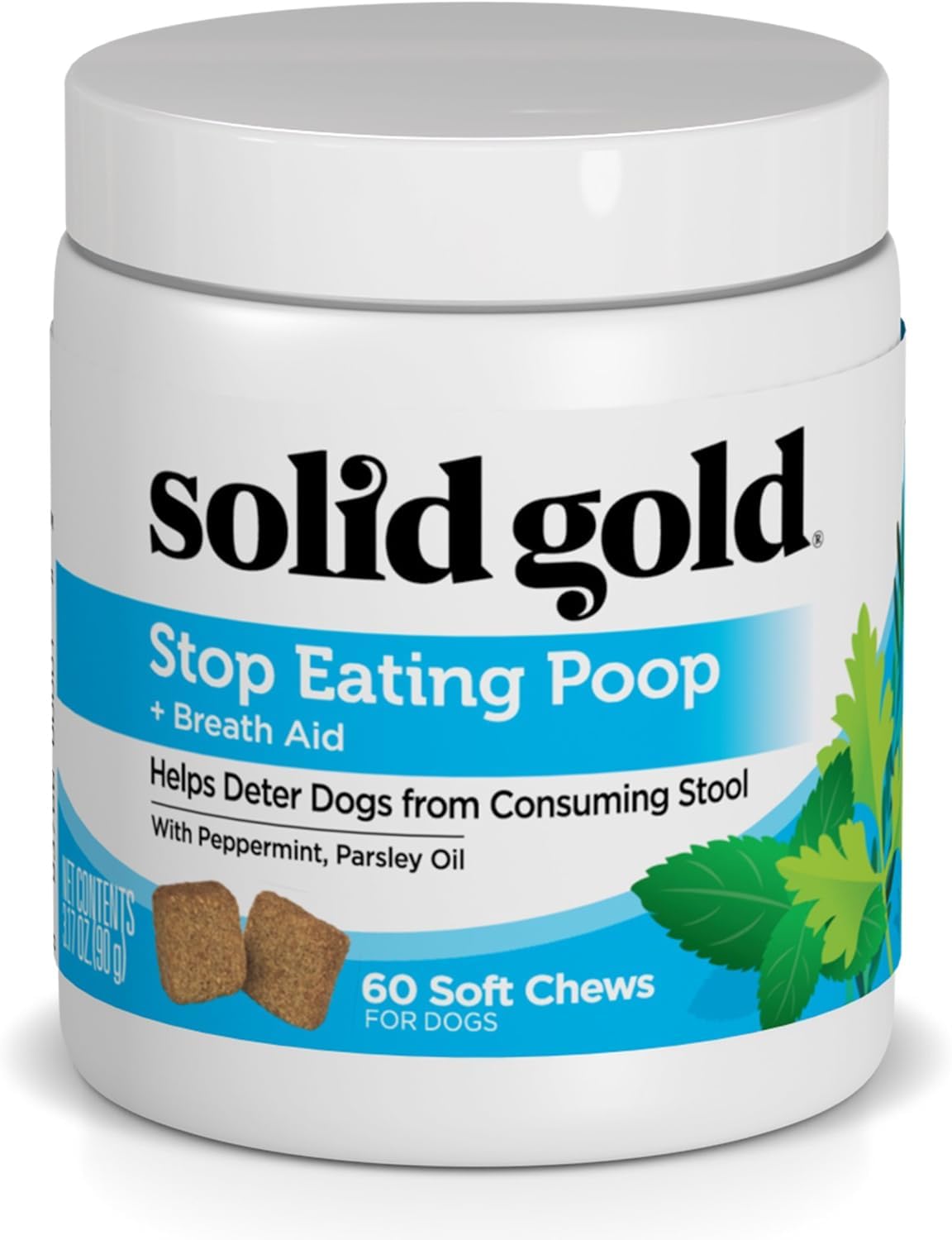 Solid Gold No Poo Chews en empaque, ayuda a disuadir la coprofagia.