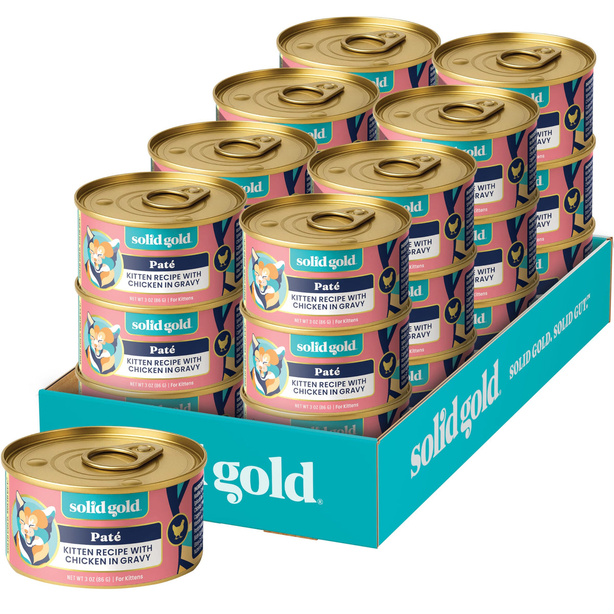 Solid Gold paté gatitos: paté suave con pollo real para gatitos, fácil de comer.