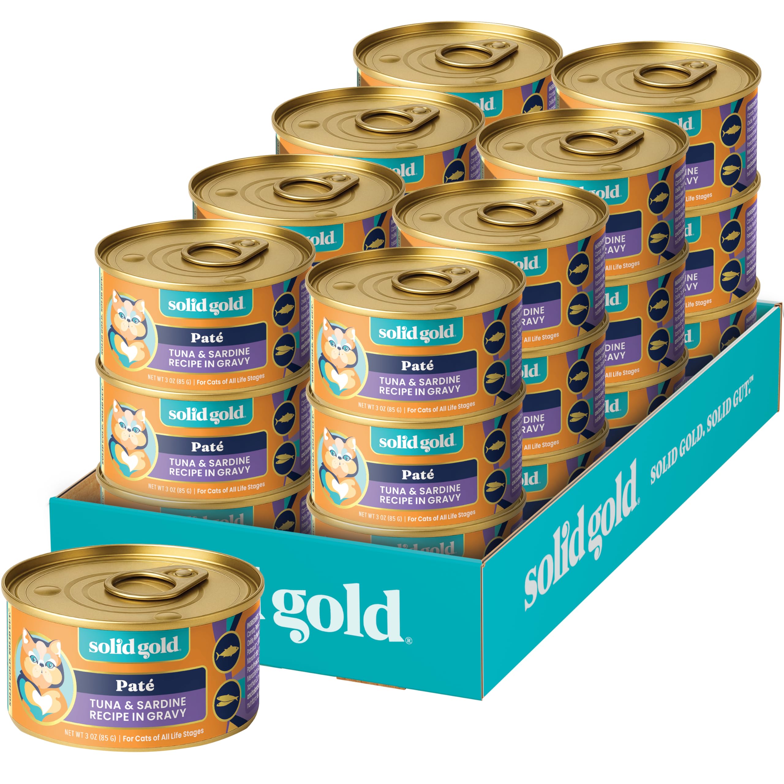 Solid Gold pate para gatos, atún y sardina visibles, sabor apetecible para comer