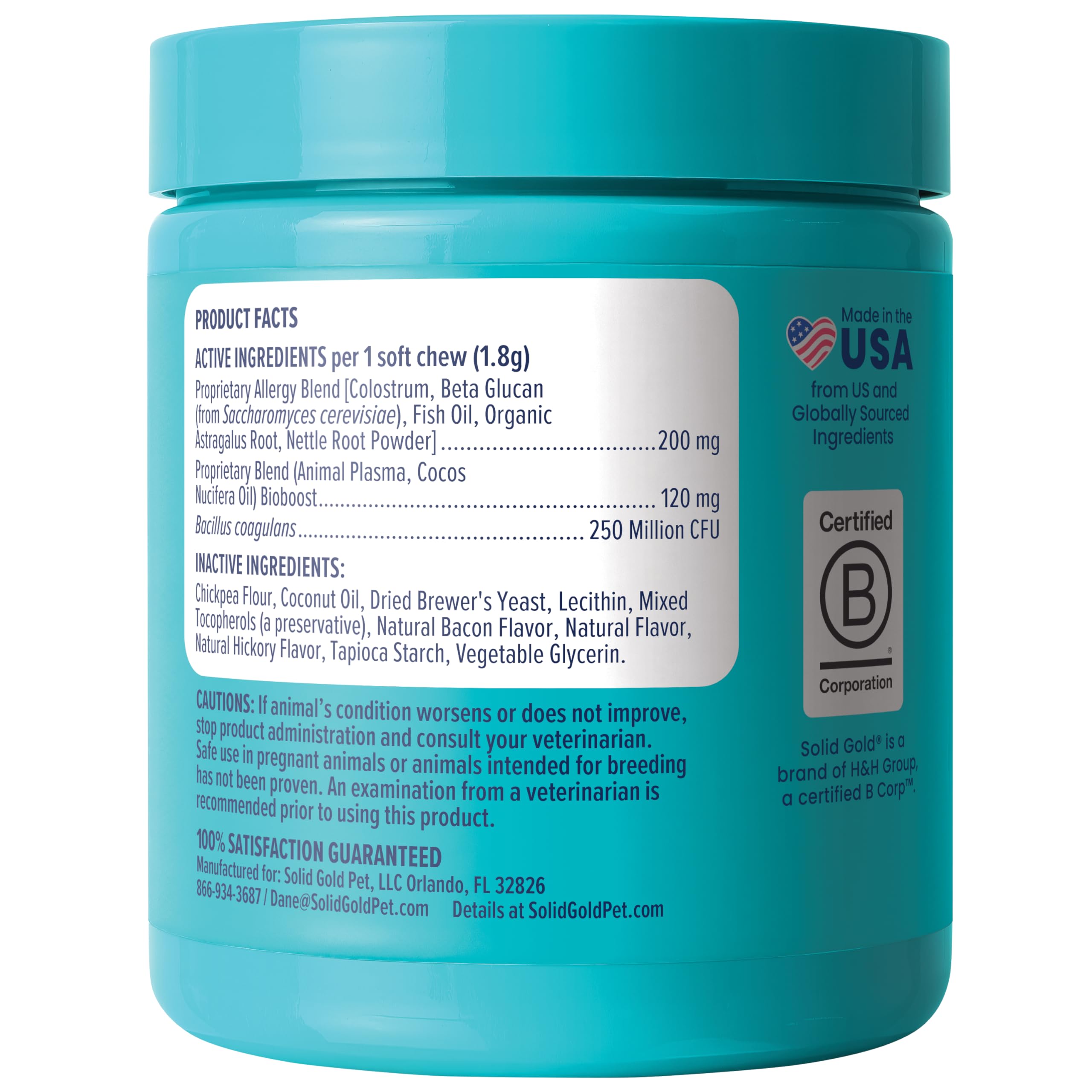 Bacillus coagulans en Solid Gold para flora intestinal y digestión.