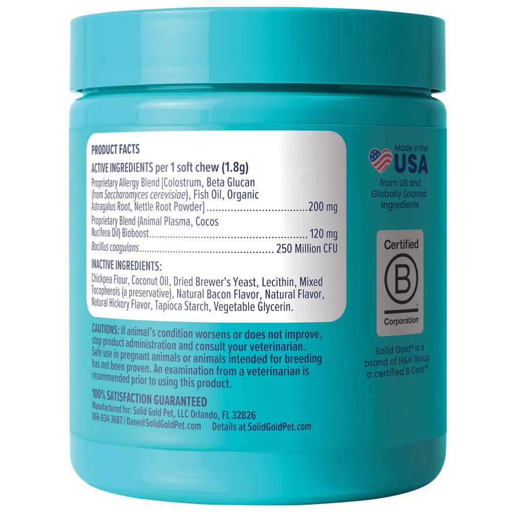 Bacillus coagulans en Solid Gold para flora intestinal y digestión.