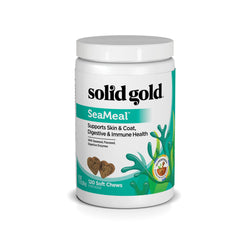 Solid Gold SeaMeal masticables muestran cuidado digestivo para perros y gatos.