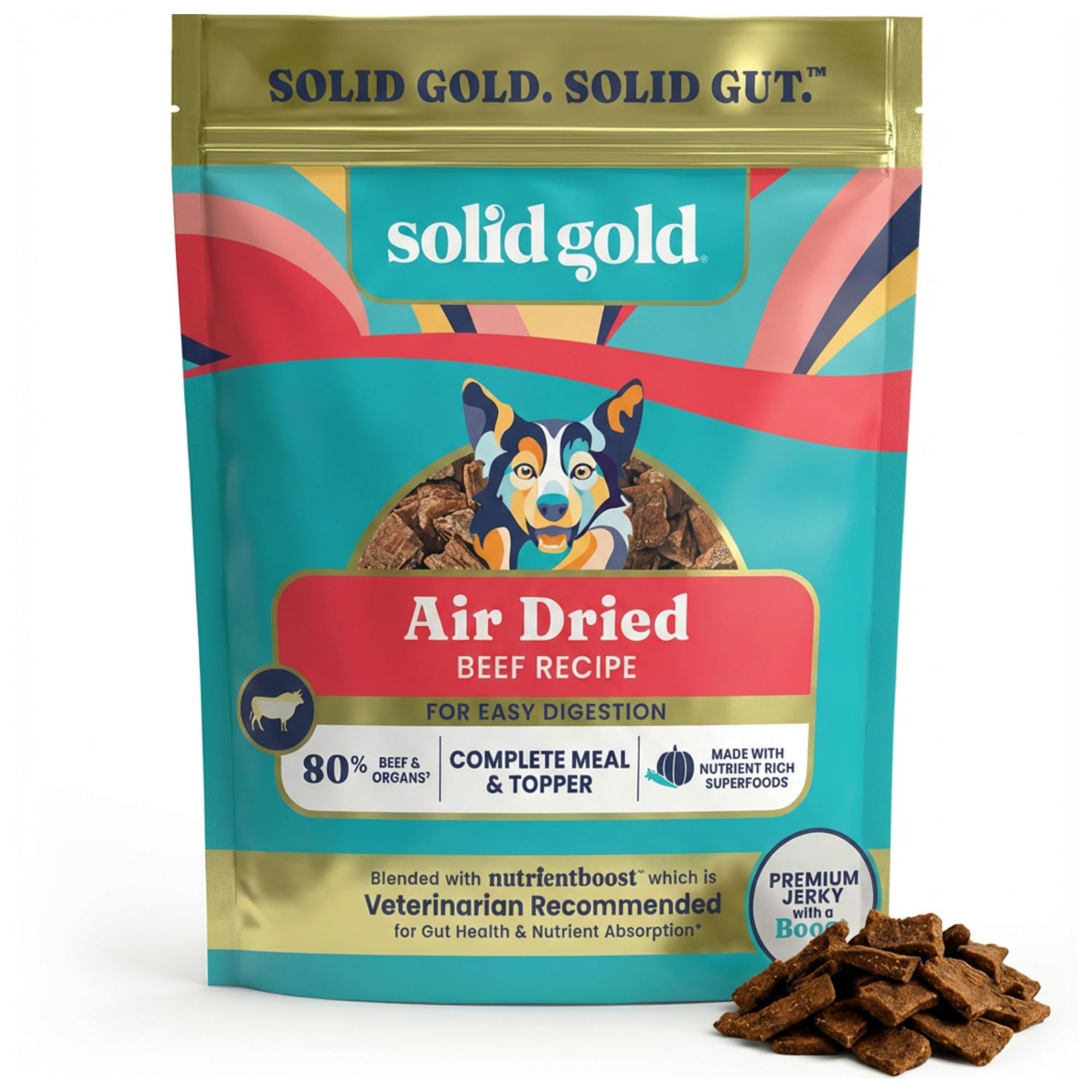Solid Gold Toppers carne real deshidratada, ideal para completar la comida.