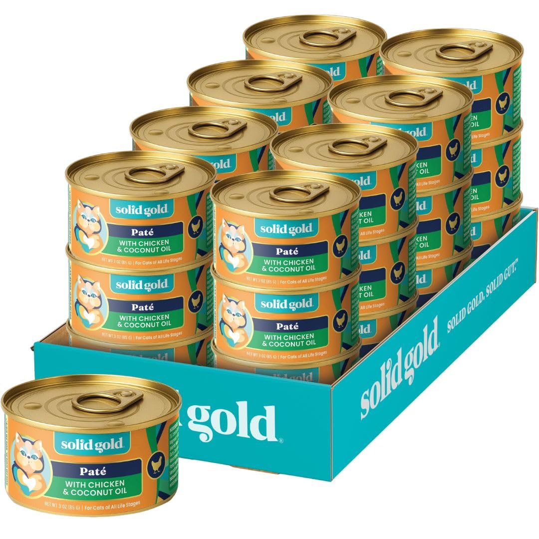 Solid Gold Paté Húmedo para Gatos con etiqueta frontal, información clara para comparar ingredientes