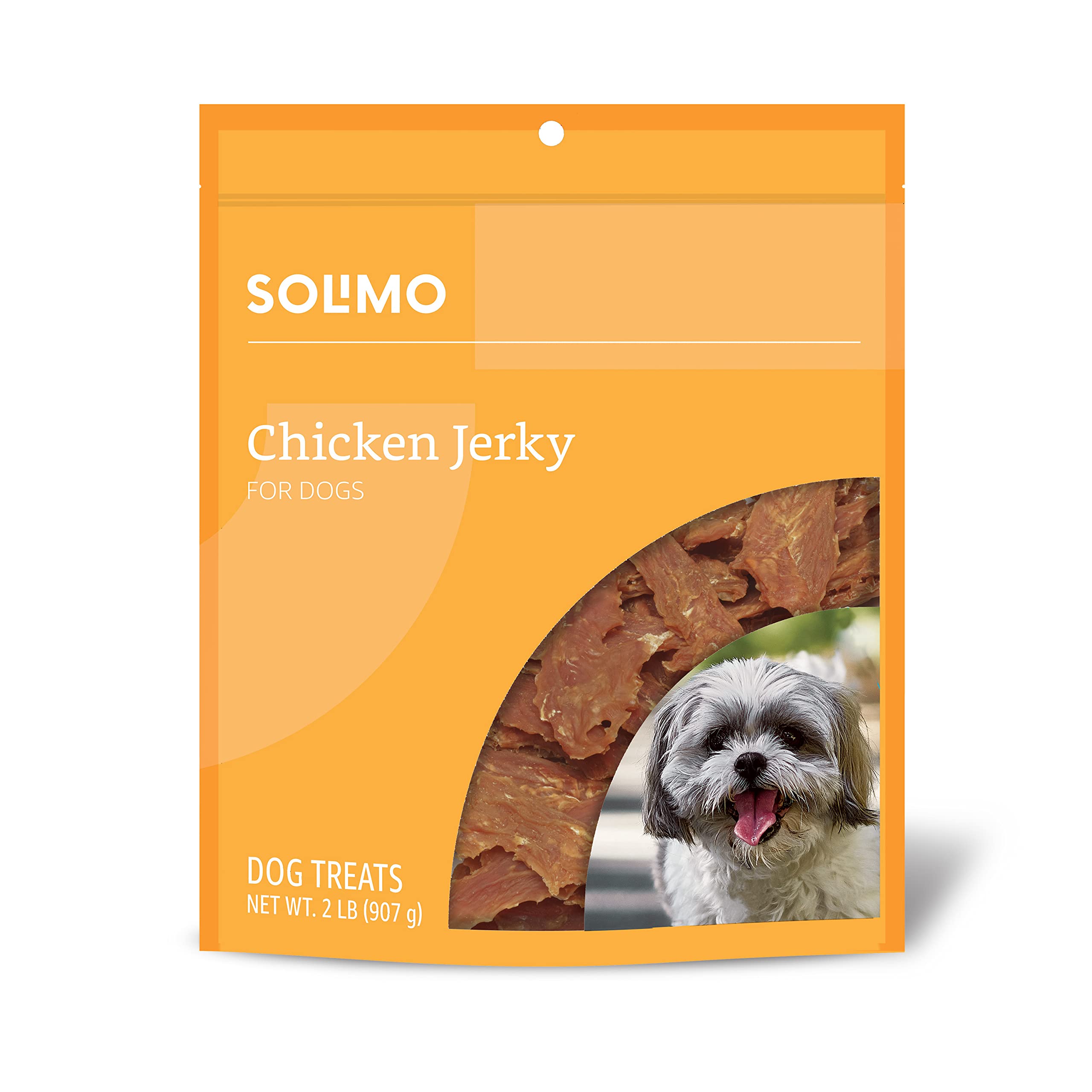 Solimo jerky de pollo para perros en bolsa, snack sabroso para premiar