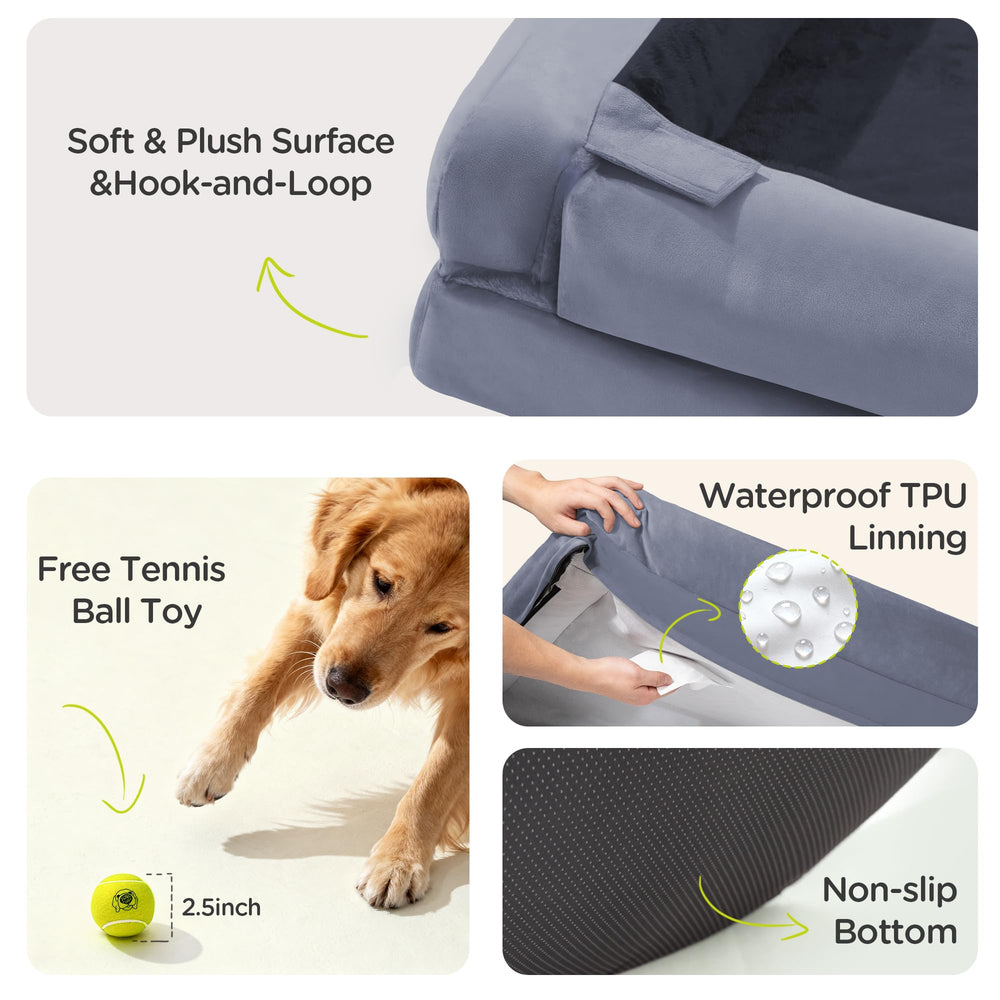 Juguete tenis incluido con la cama Song Puppy para juego interactivo.