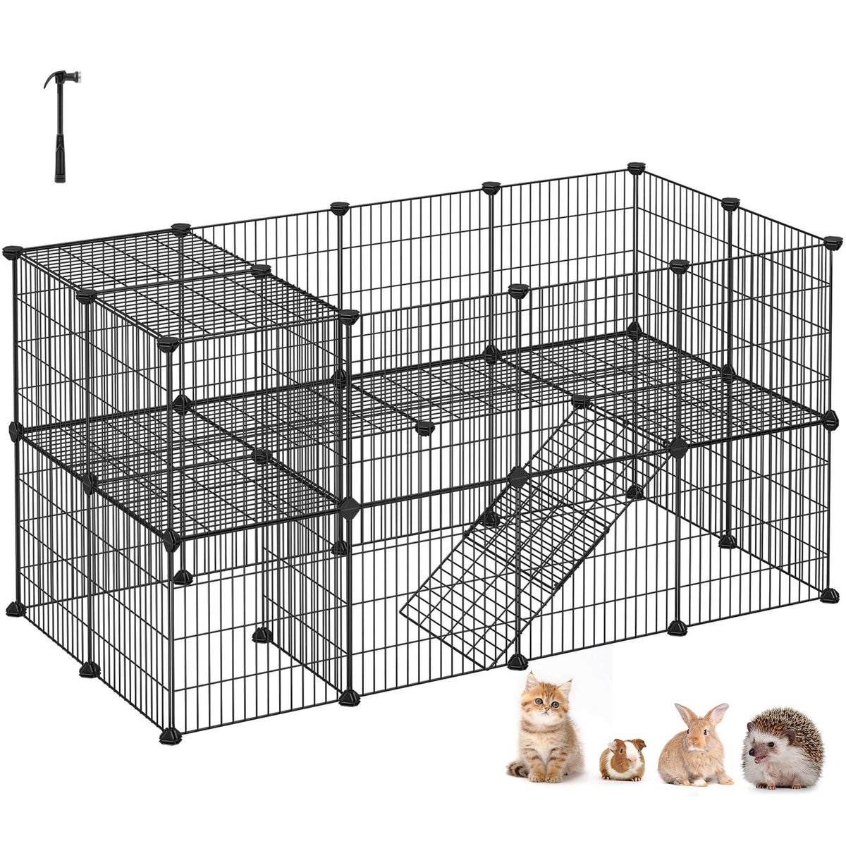 SONGMICS jaula de dos niveles para mascotas, crea un refugio cómodo para conejos y cobayas.