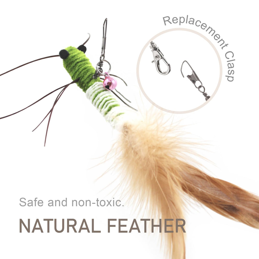 SONGWAY gusano de juguete felino con plumas verdes para actividad física suave.