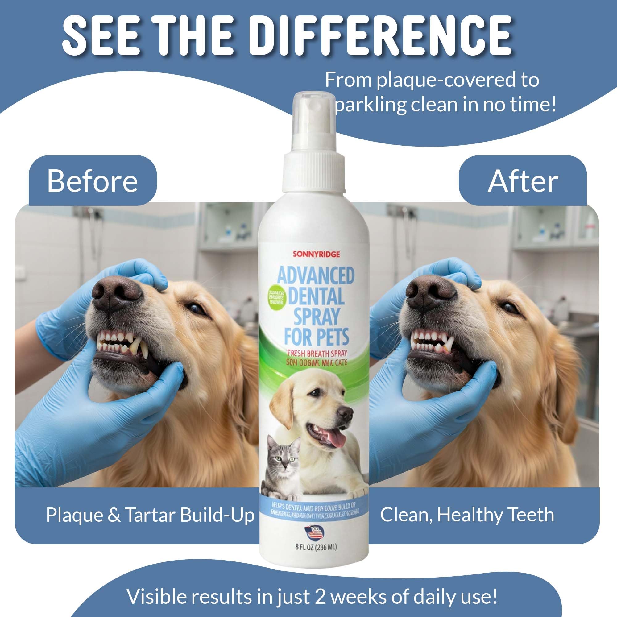 Sonnyridge spray dental, formulación veterinaria de cuidado bucal.
