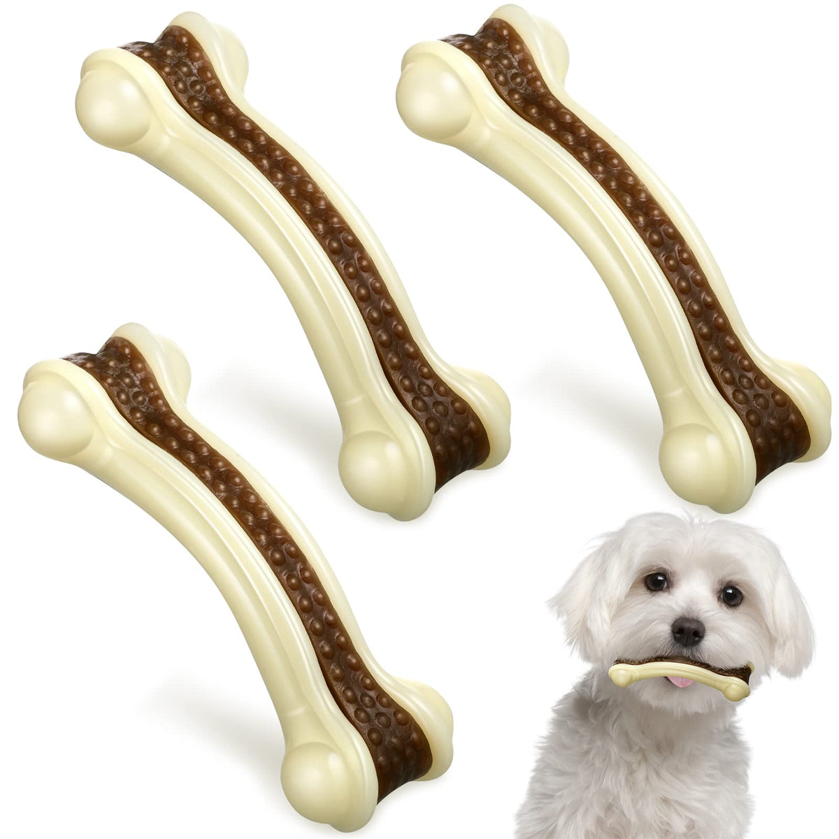 Pack Sosation: mordedores hueso curvo de nylon con sabor ternera para perros.
