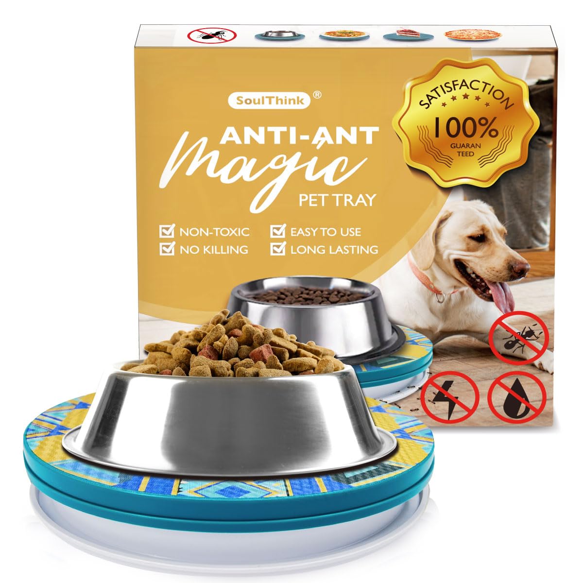 SoulThink bandeja antihormigas para gatos y perros protege la comida en casa.