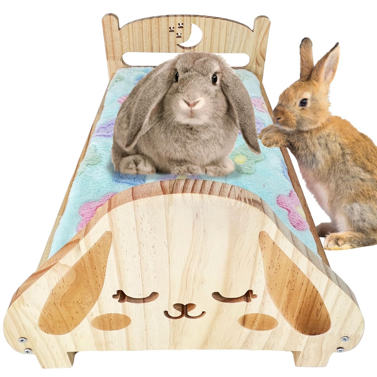 Cama SoulThink para conejo con orejas caídas, diseño seguro y cómodo.