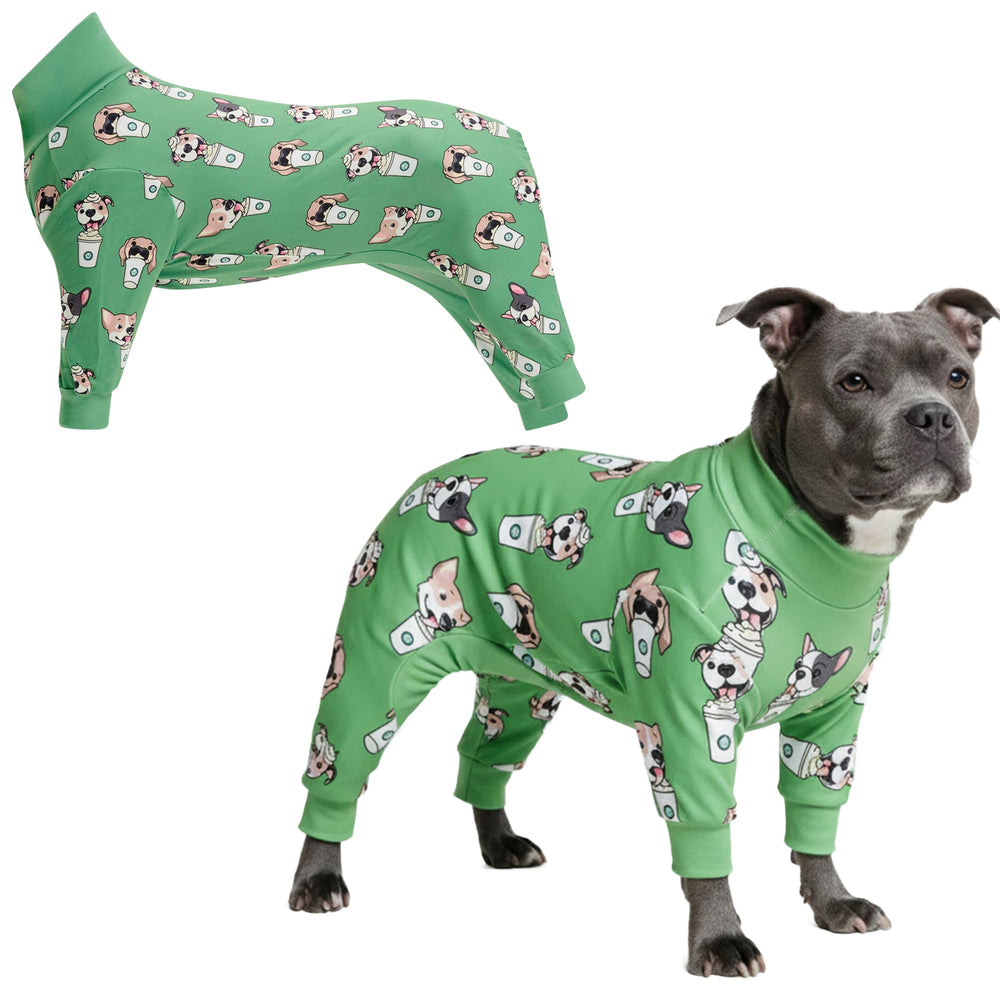 Spark Paws Pijama para perros con 4-vías extensible para libertad de movimiento.