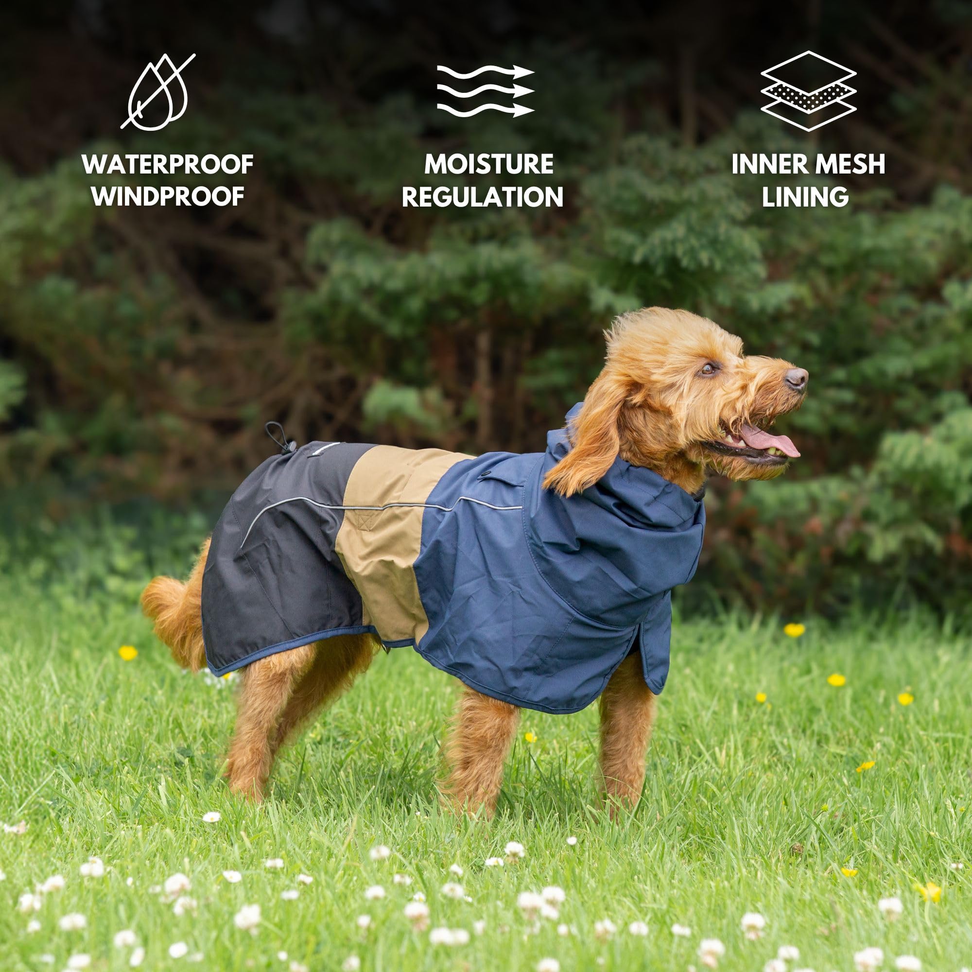 Spark Paws abrigo lluvia con tiras reflectantes para mayor visibilidad nocturna