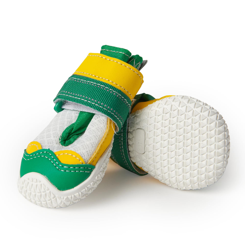 Spark Paws zapatos para perros verde-amarillo protegiendo las patas en paseos calurosos