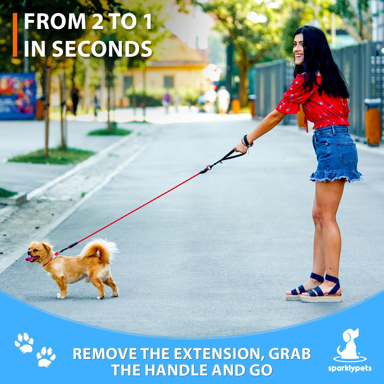 SparklyPets ajuste de longitud para dos perros durante la caminata.