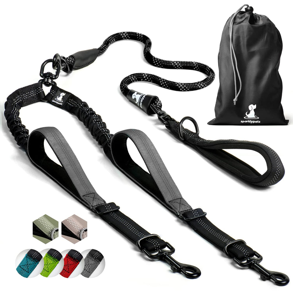SparklyPets doble correa para dos perros con rotación de 360 grados para evitar enredos.