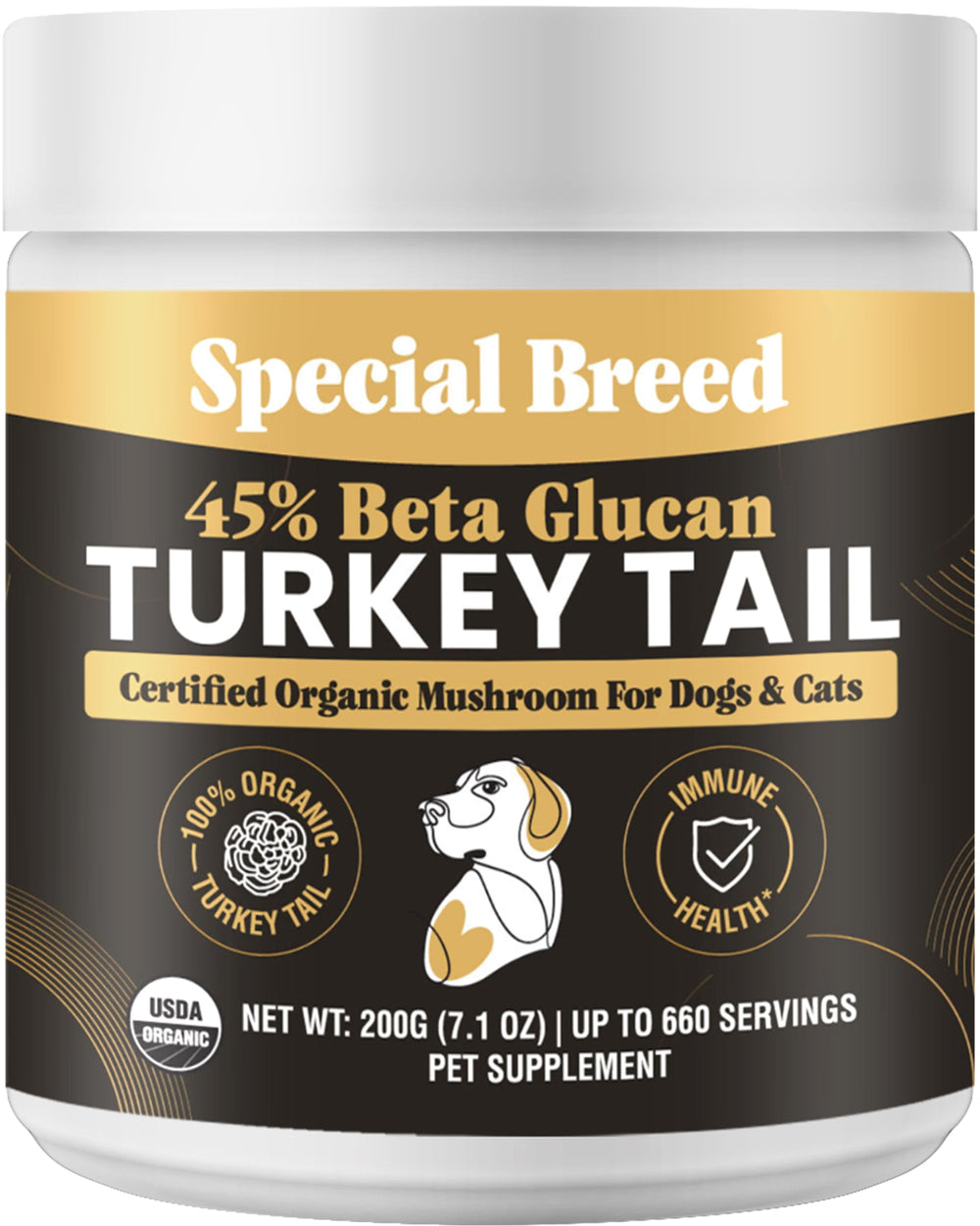 Special Breed cola-pavo organico envase-frente, apoyo al sistema inmunológico de perros y gatos.