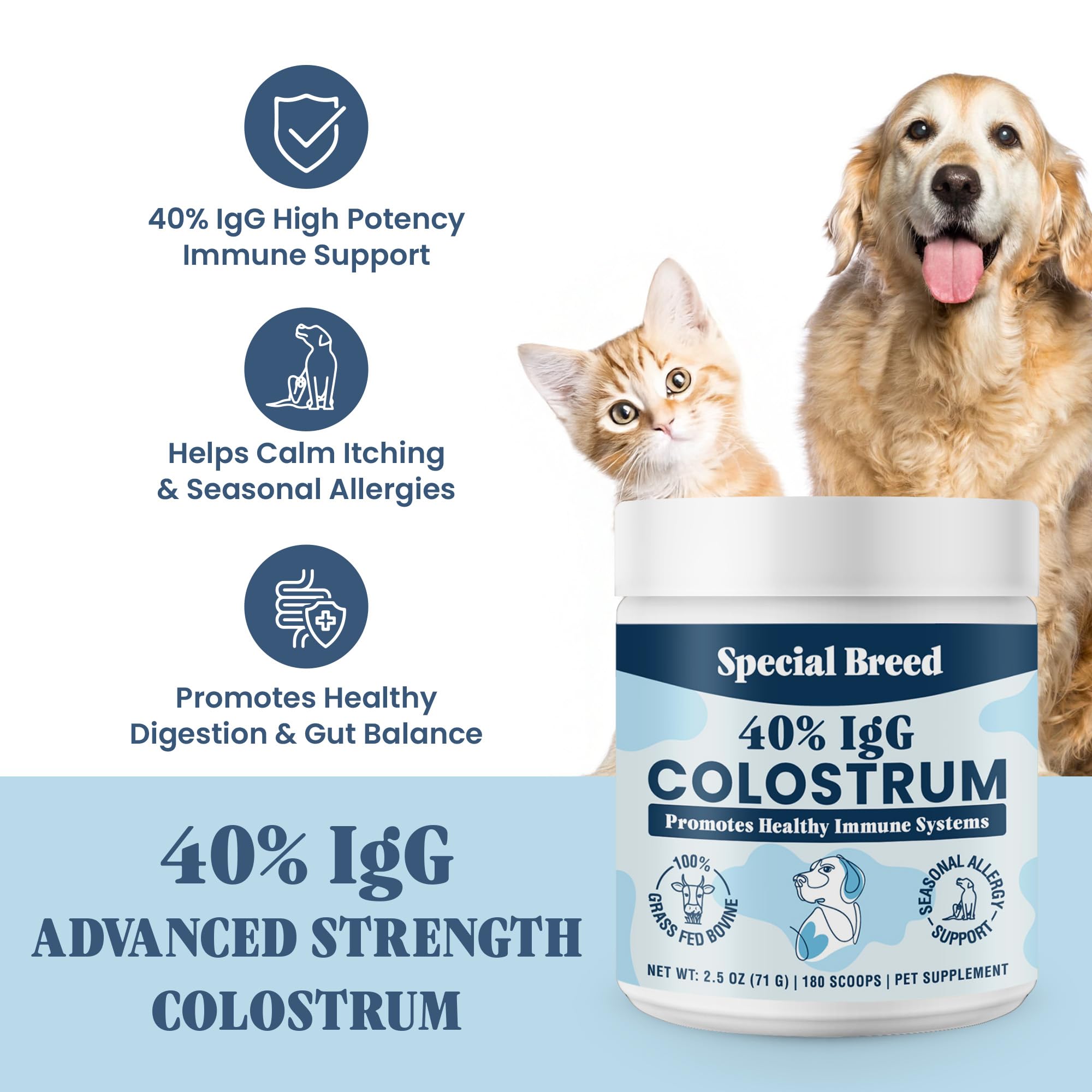 Special Breed colostro de pasto igG40 polvo listo para mezclar con comida