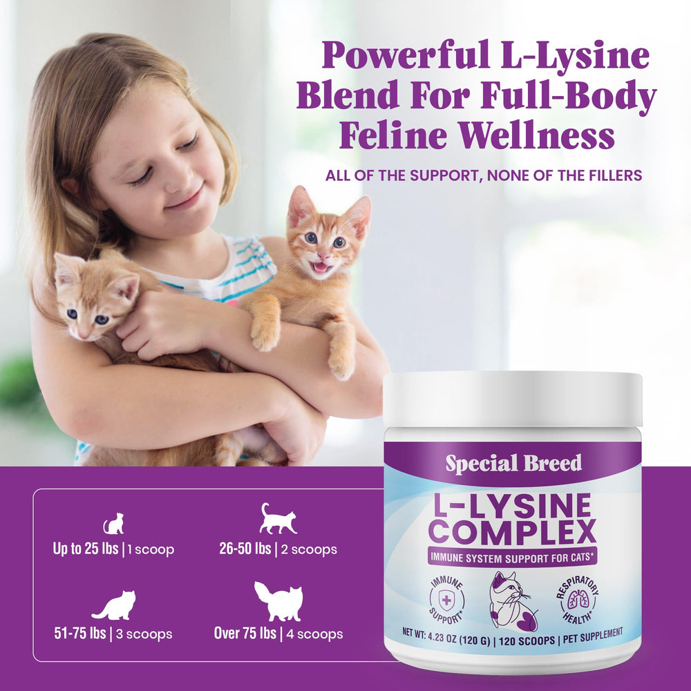 Special Breed Lisina para gatos: empaque con 120 porciones para conveniencia.