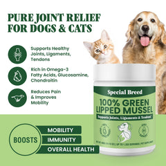 Special Breed mejillón labio verde para perros, ideal para movilidad y energía diaria.