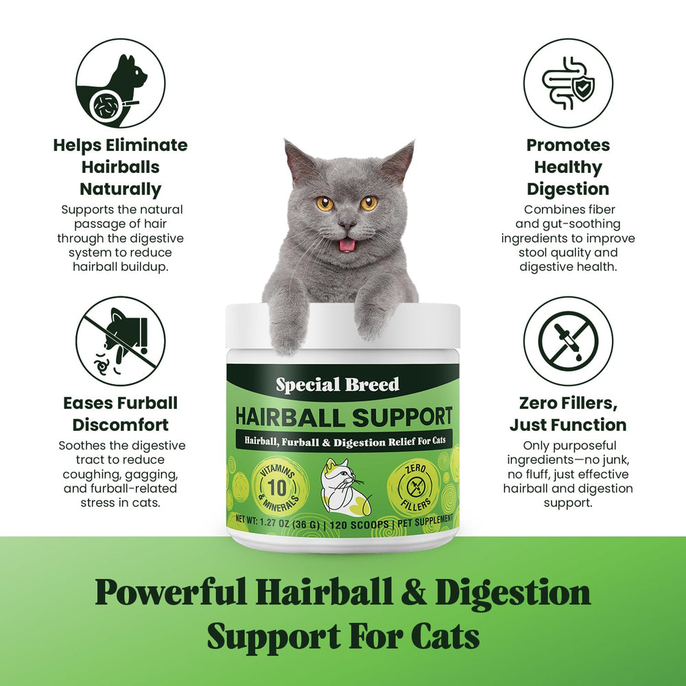 Special Breed polvo sin sabor se mezcla fácilmente en la comida del gato