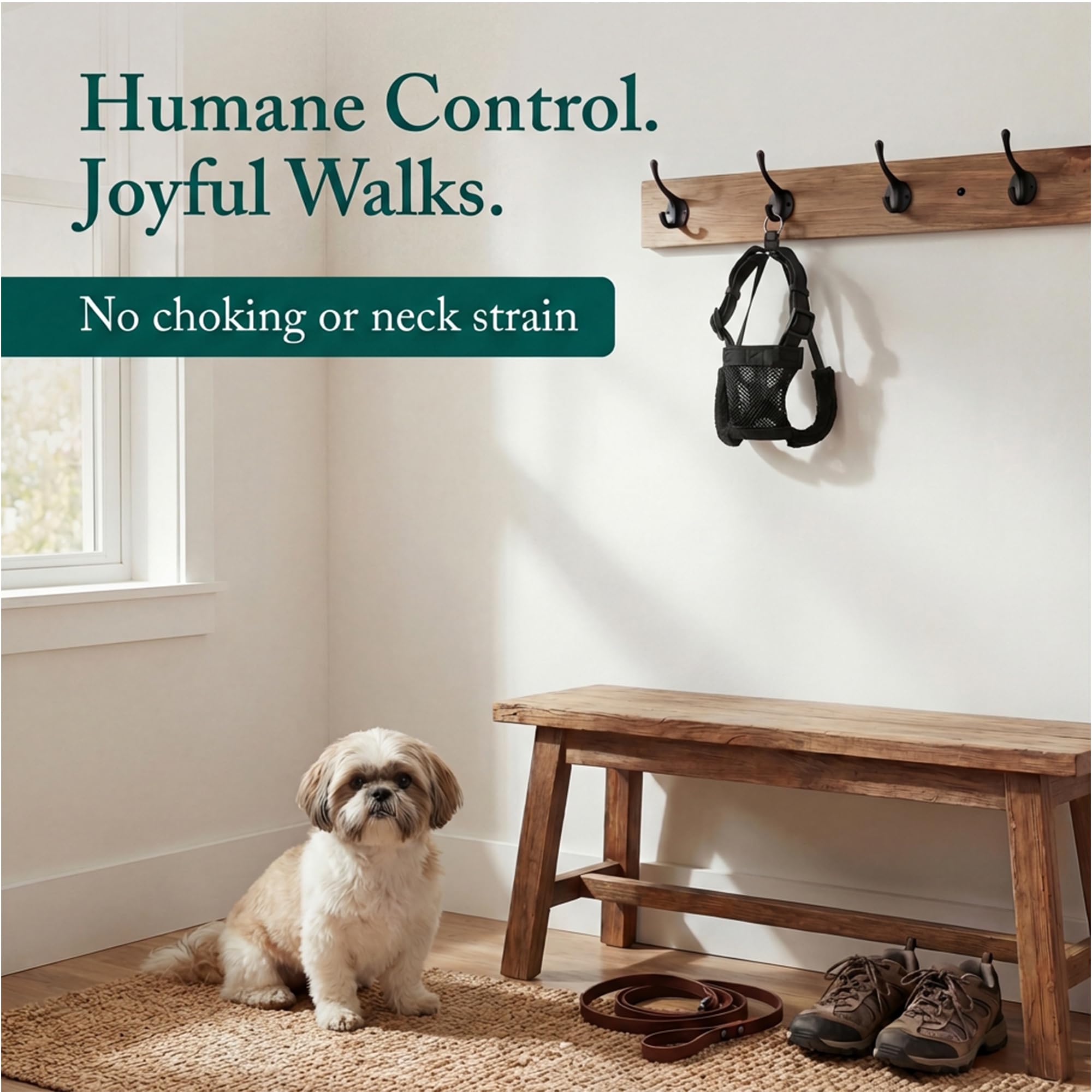 SPORN No Pull Harness para perro negro pequeño, dorso, ajuste seguro y cómodo.