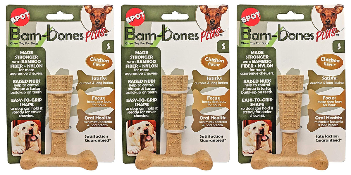 SPOT Bam-Bones Plus mordedor duradero para perros pequeños, sabor a pollo, ayuda en la masticación