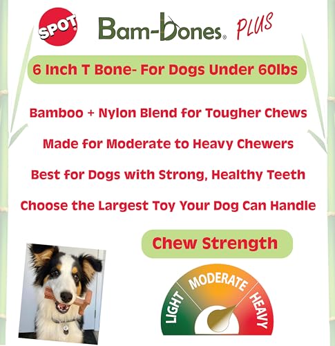 SPOT Bam-Bones Plus T-Bone, durabilidad bambú nylon para mordidas prolongadas.