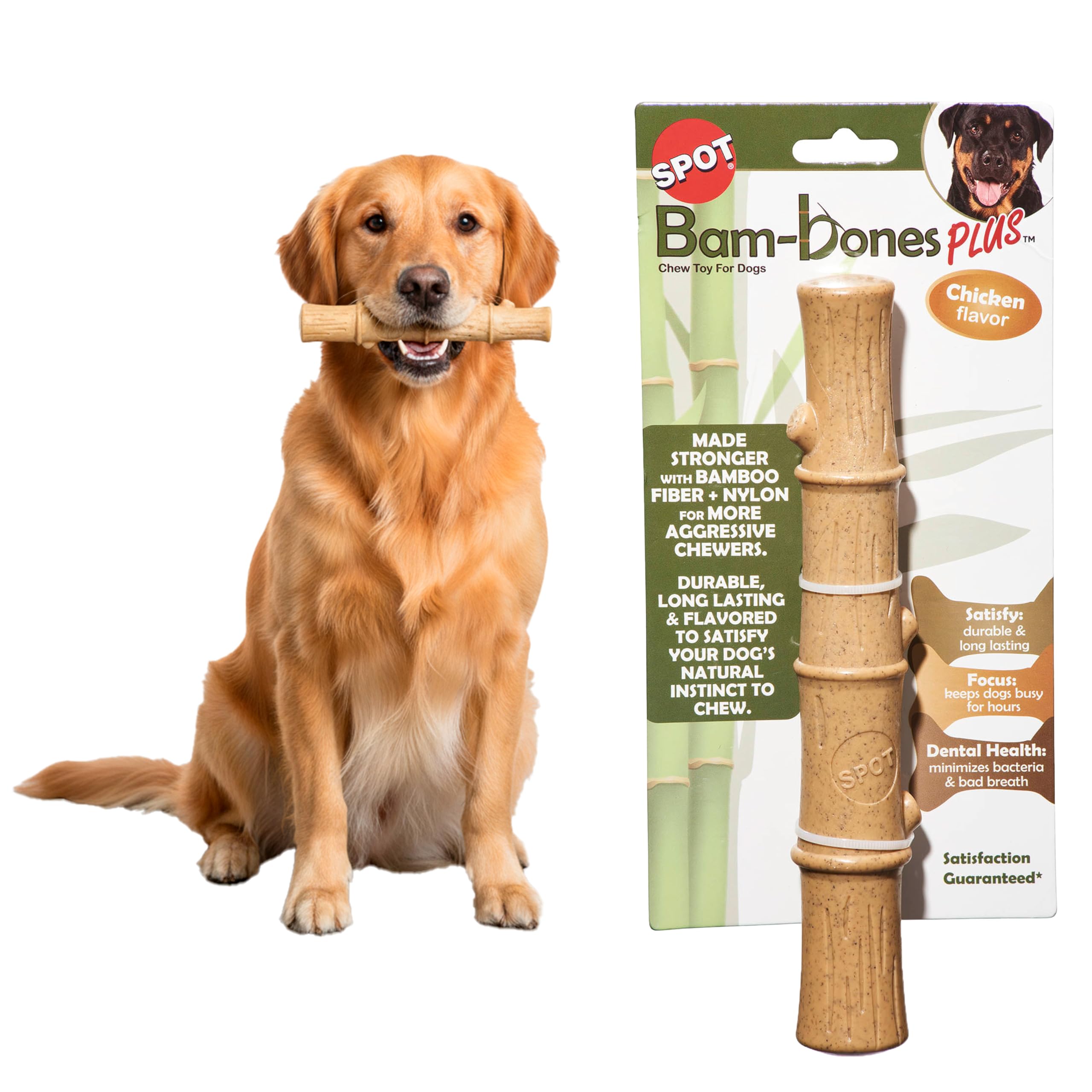 SPOT Bam-Bones Plus varita bambú mordedor para perros robustos y seguros durante la masticación