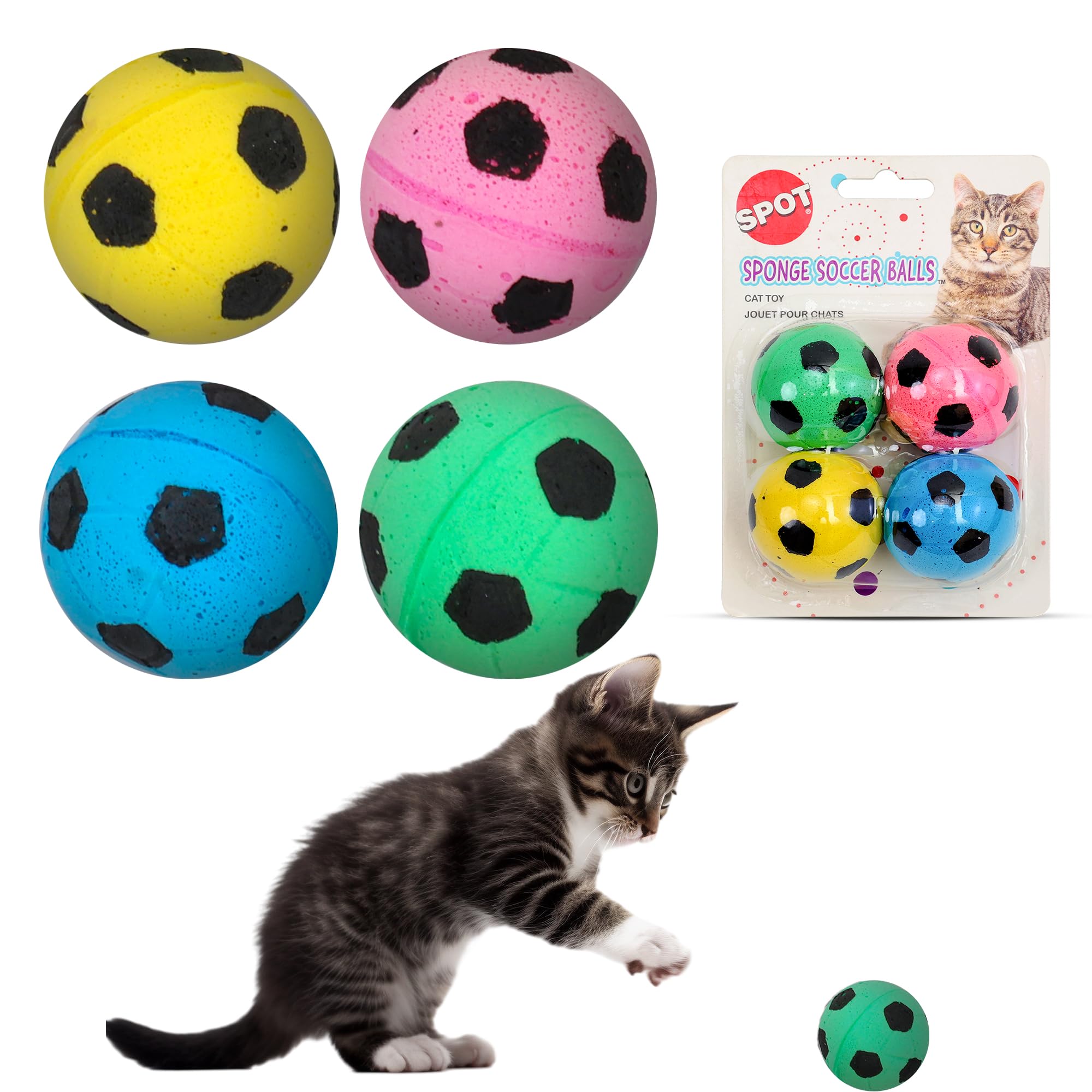 SPOT esponja bola-fútbol rosa para gatos, ideal para perseguir y jugar
