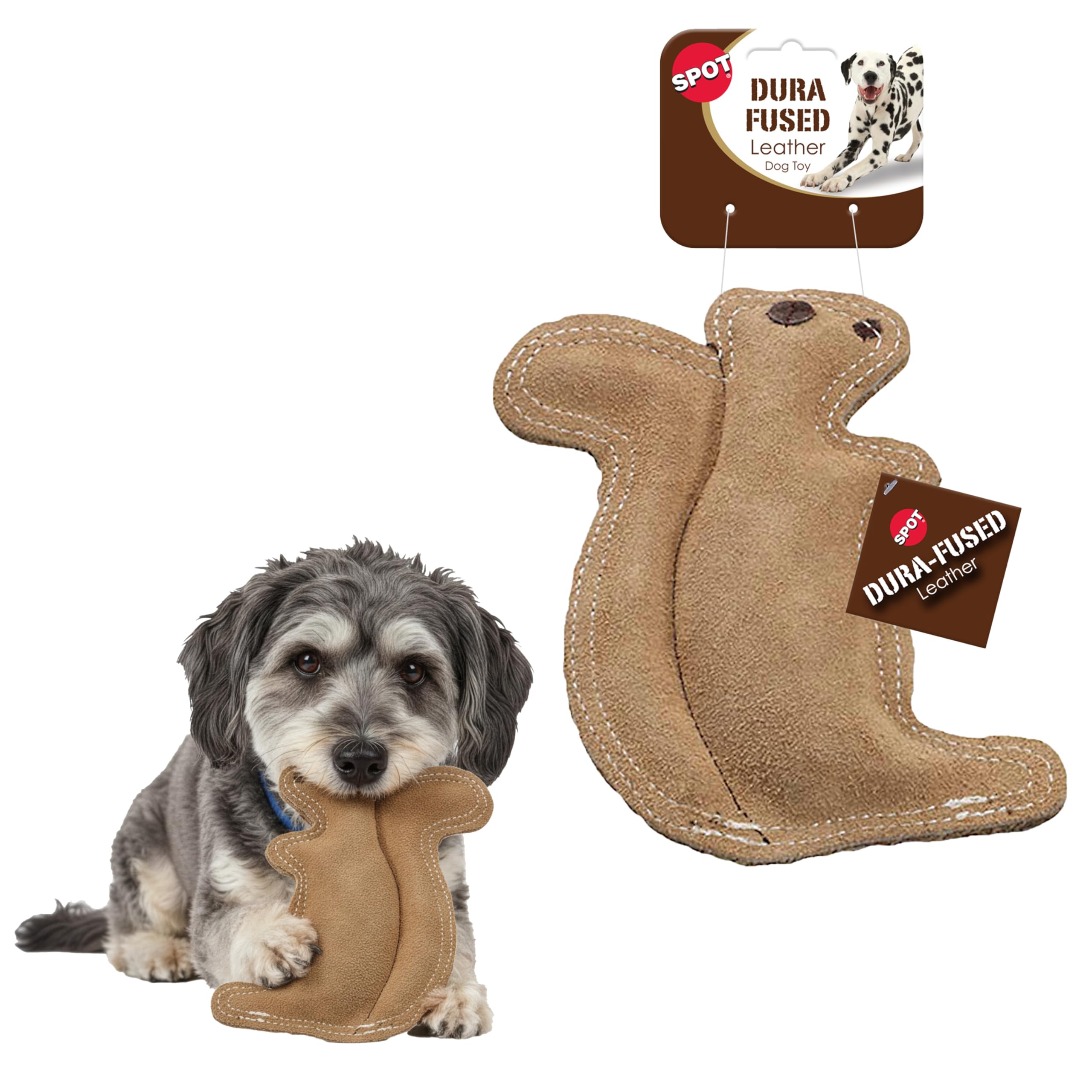 SPOT artilugio de ardilla con cuero real yute, vista frontal, ideal para buscar y morder suave.