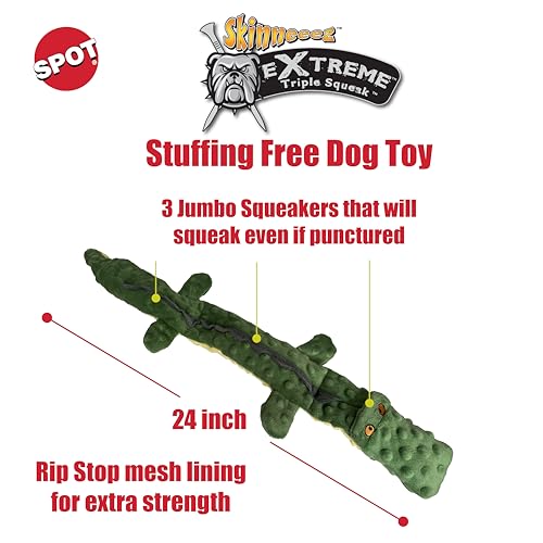 SPOT Skinneeez Extreme Cocodrilo con 3 silbadores para juego sonoro.