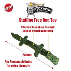 SPOT Skinneeez Extreme Cocodrilo con 3 silbadores para juego sonoro.