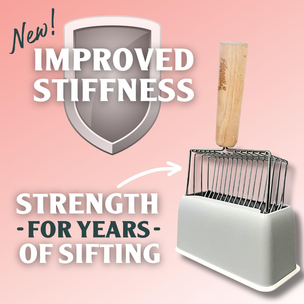 Sprinkle & Sweep cazo de acero inoxidable resistente que no se dobla.