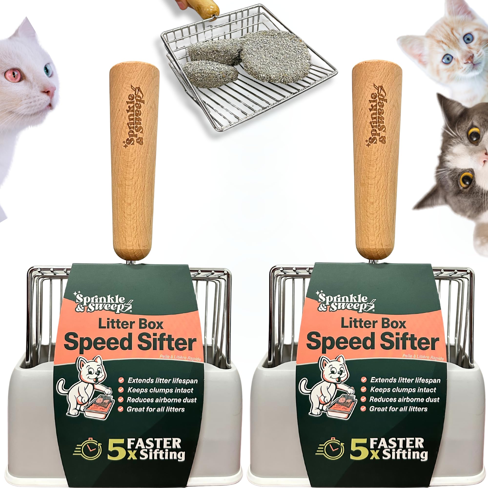 Sprinkle & Sweep cazo para arena de gatos, dos unidades, limpieza rápida.