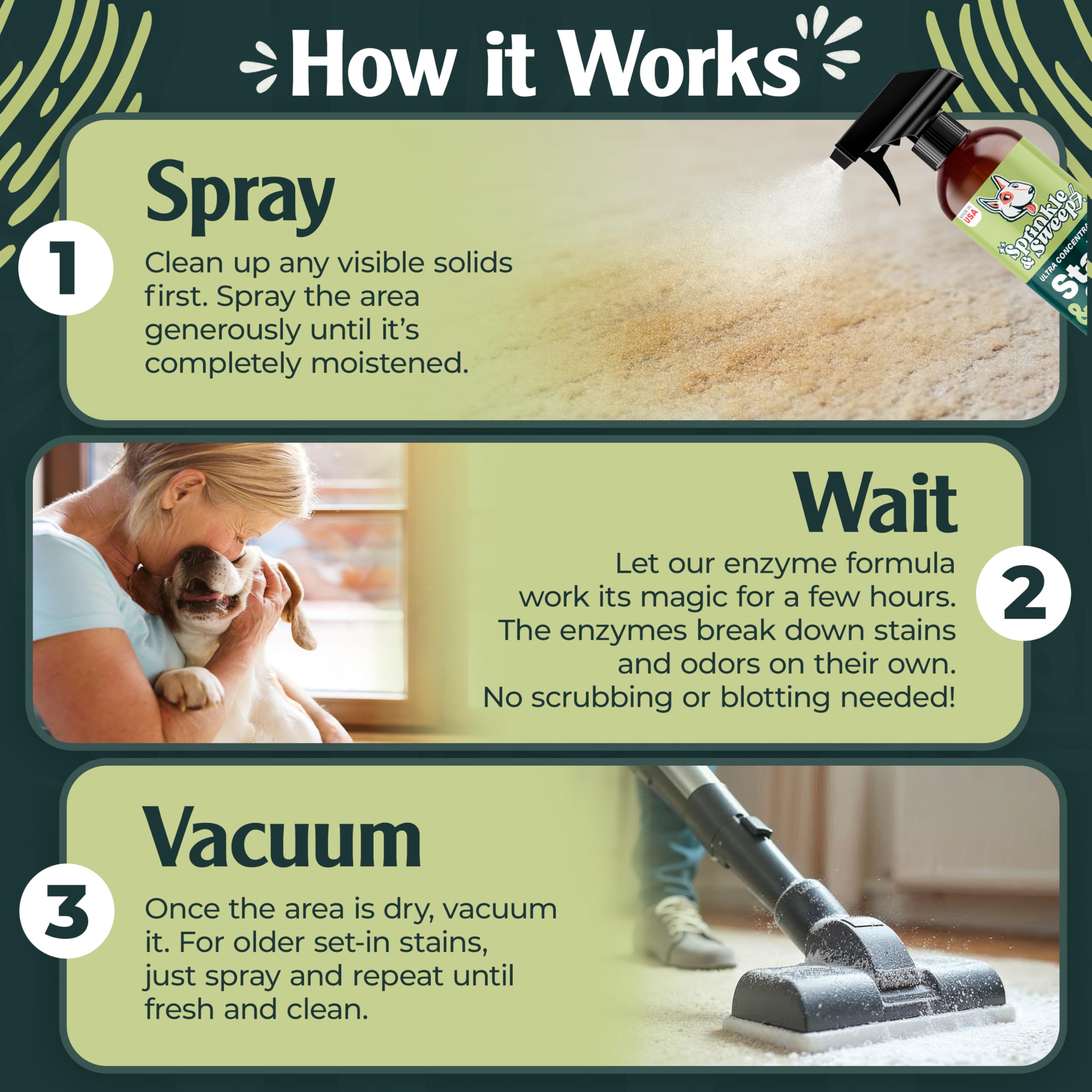 Sprinkle & Sweep limpia el interior del coche y desodoriza suavemente