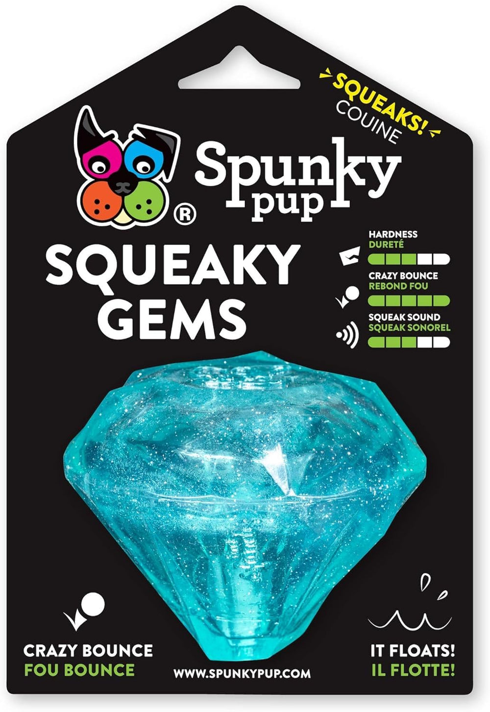 Spunky Pup Diamante con pito incorporado para juego interactivo y duradero.