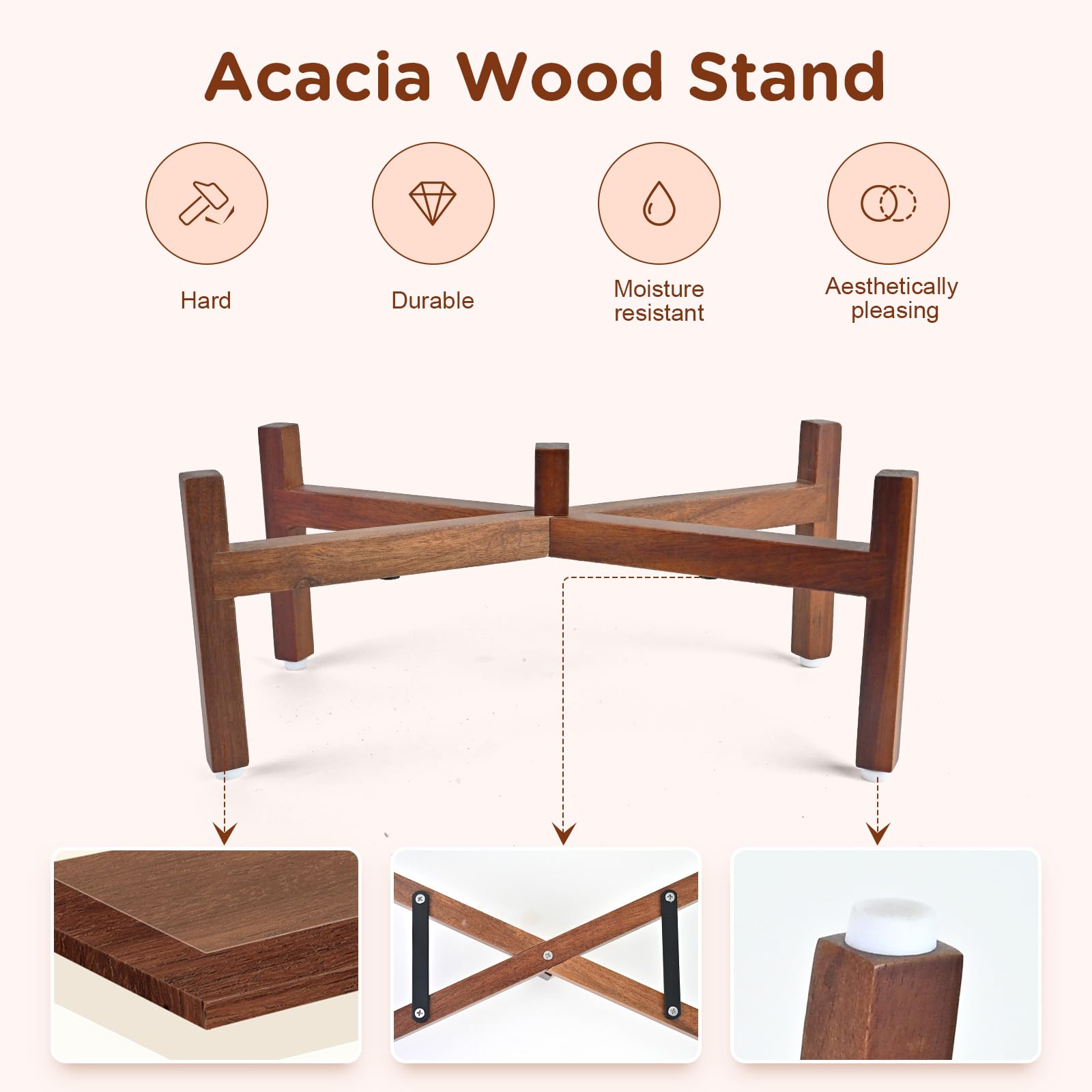 SPUNKYJUNKY base de madera de acacia con veta natural y gran estabilidad.