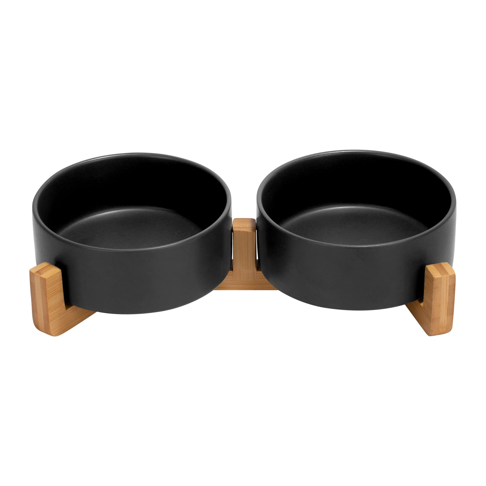 SPUNKYJUNKY conjunto de cuencos cerámicos con soporte de madera para mascotas, orden y limpieza.