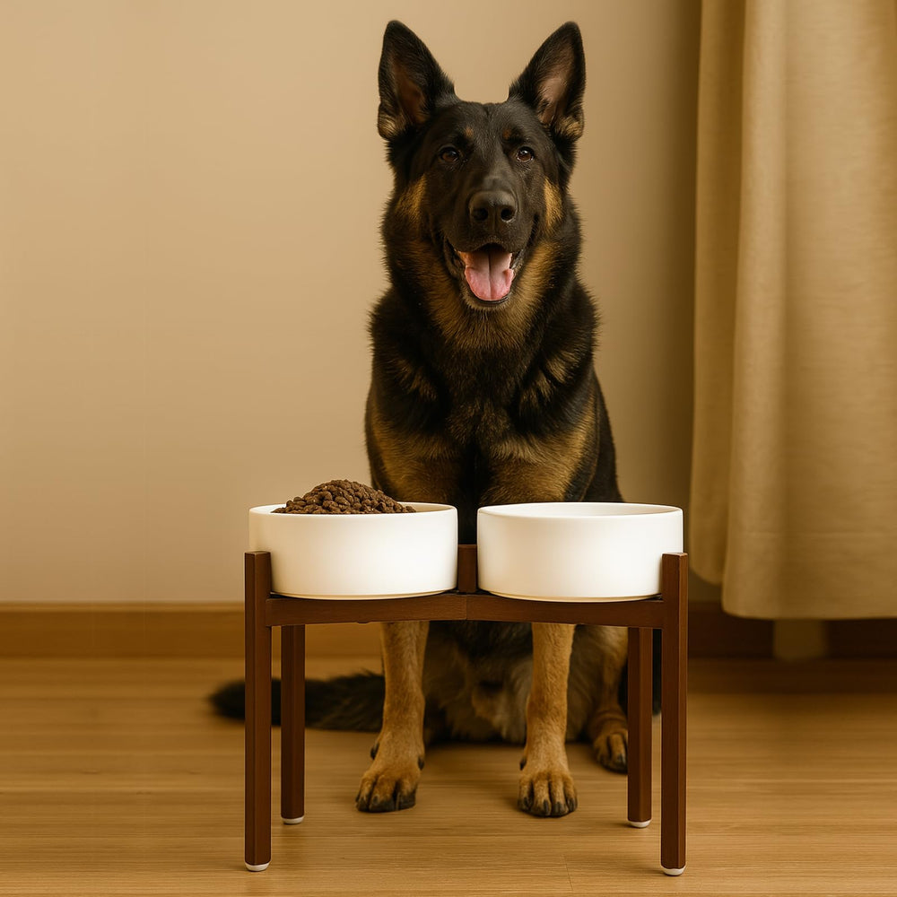 Conjunto estilizado que encaja en cocina u hogar con perros grandes.
