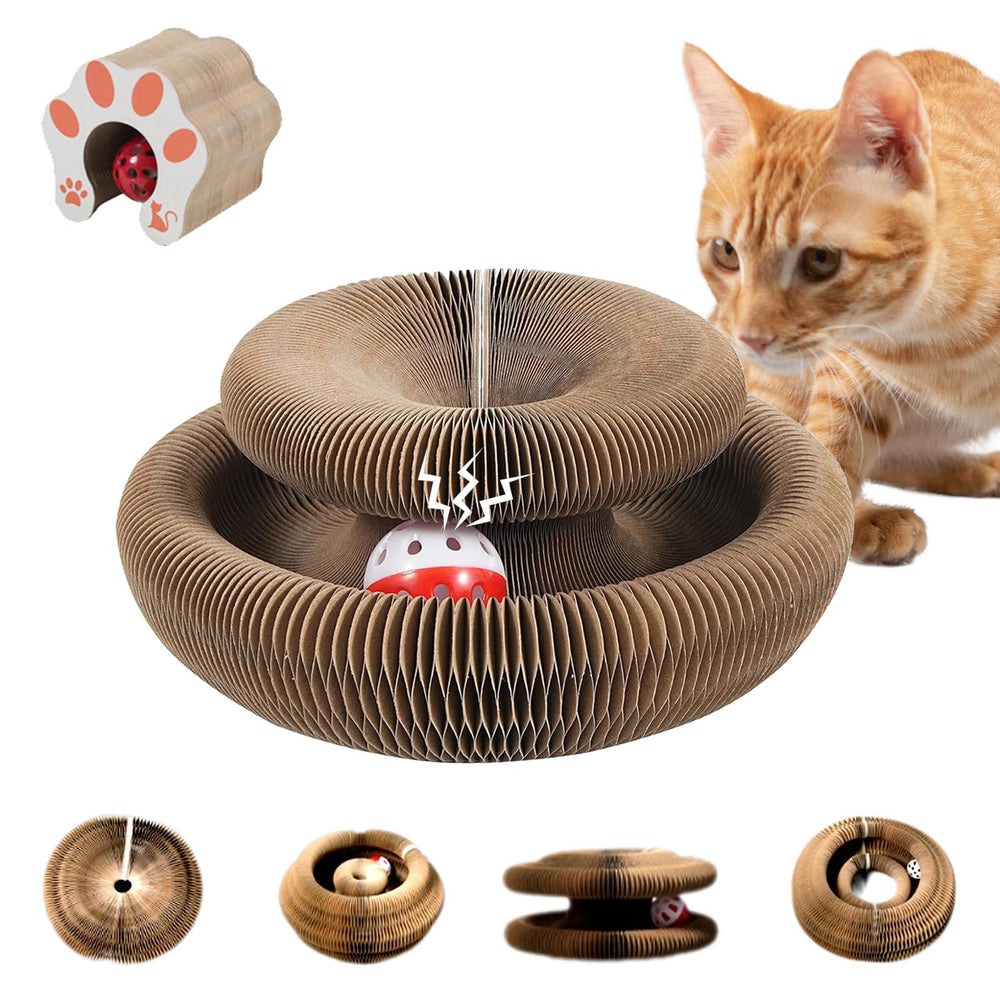 SREBAY Tablero rasca gato acordeón en acción, ideal para juego.