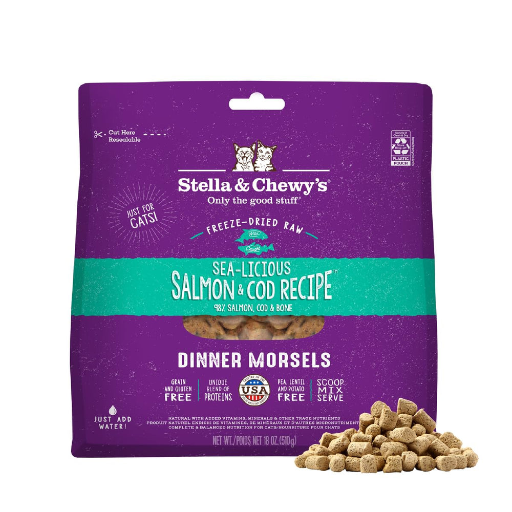Stella & Chewy's bocado crudo de salmón y bacalao, snack nutritivo para gatos
