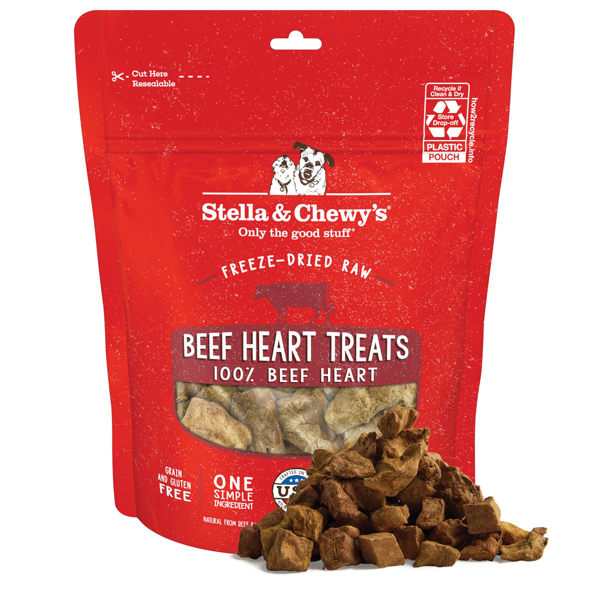 Stella & Chewy's Corazón de res liofilizado, bolsa 3oz, ideal para entrenamiento.