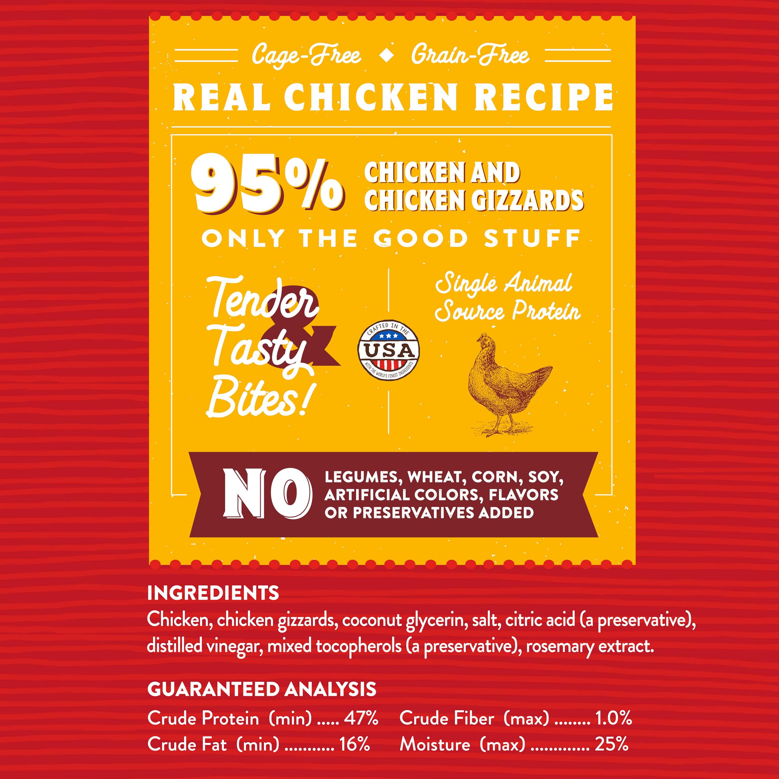 Premier plan des ingrédients premium de Stella & Chewy's poulet.