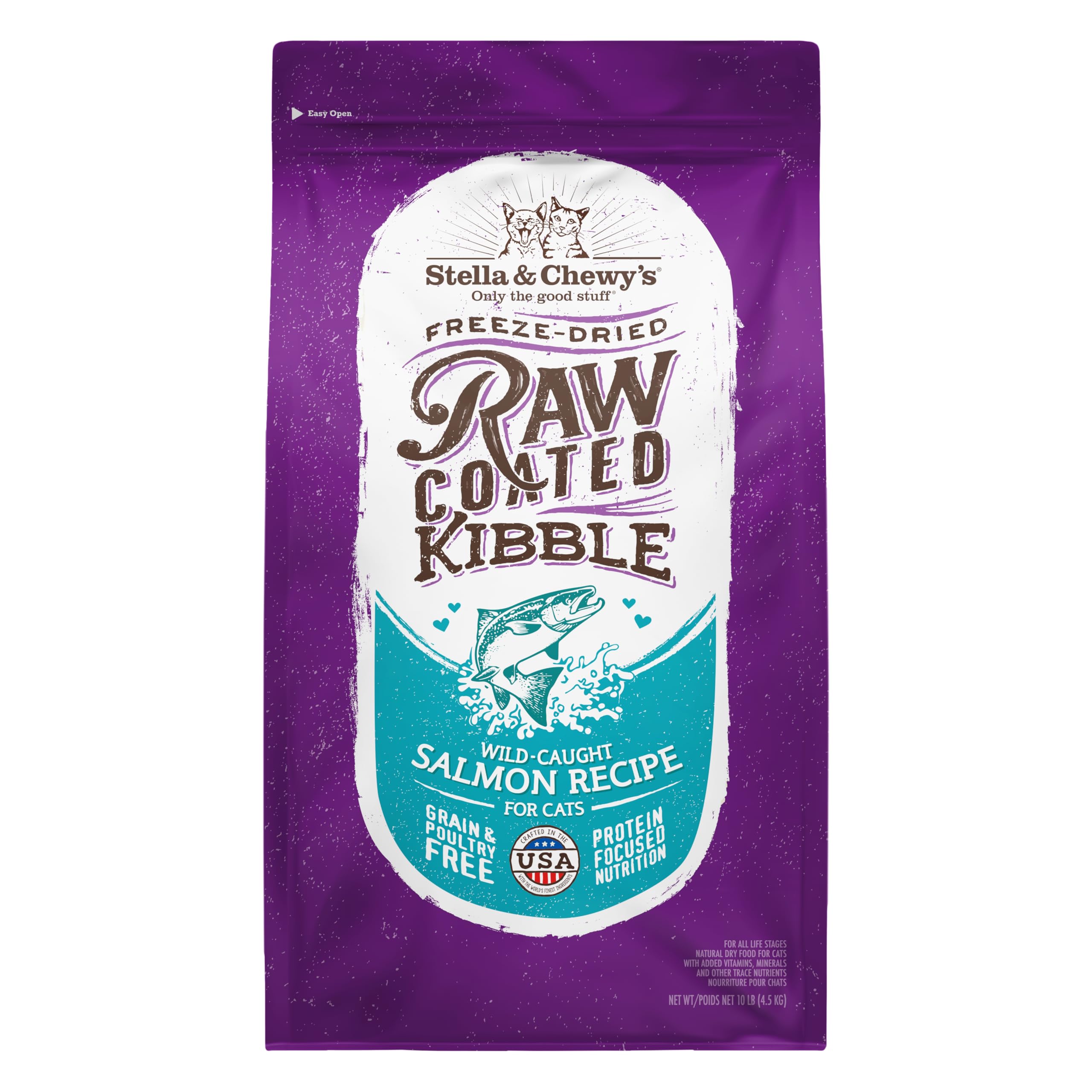 Stella & Chewy's kibble recubierto crudo con salmón, sabor irresistible para comedores exigentes.